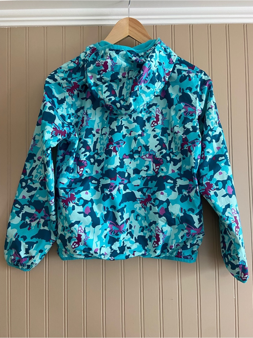 Columbia children's hooded Windbreaker Turquoise Butterfly Jacket Size 10 - Picture 5 of 5